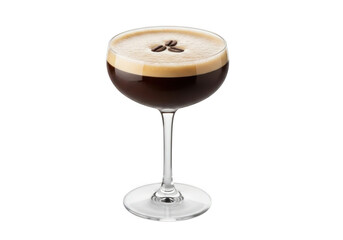 Espresso martini in glass isolated on transparent background for bar, cafe, beverage, and event promotion