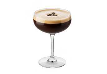 Espresso martini in glass isolated on transparent background for bar, cafe, beverage, and event promotion