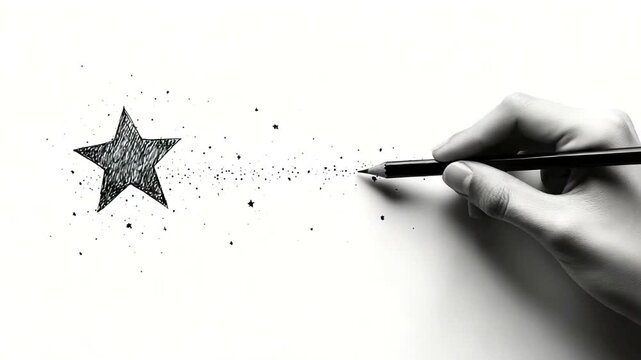 Hand drawing a star with a pen, creating a magical dust effect