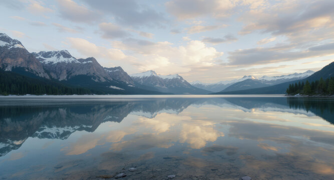 Breathtaking Emerald Lake with Snow-Capped Mountains Reflecting on Calm Waters, Perfect for Travel, Adventure, or Promoting Serene Natural Beauty - Powered by Adobe