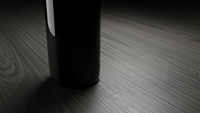 Minimalist Product Shot Black Cylinder Dark Wood Surface Studio Photography
