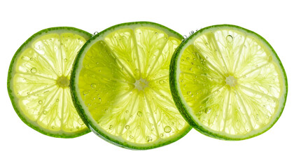 Isolated Backlit Lime Slices with Water Drops - Vibrant Green Citrus Element for Drink, Cocktail, and Freshness Design