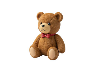 Cute teddy bear with red bow tie isolated on transparent background for children's products, marketing, and design