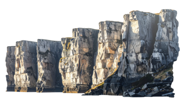 Dramatic Vertical Cliffs Isolated on Solid Background - Rocky Coastal Wall Cutout
