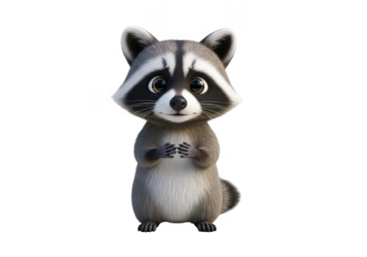Cute cartoon raccoon isolated on transparent background for children's books and playful branding