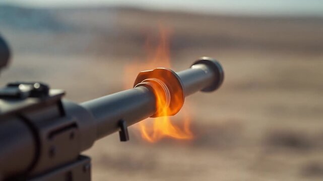 An old metal gas pump gun and a black steel rifle tool isolated on white with fire and a telescope machine