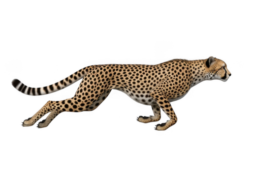 Realistic cheetah running isolated on transparent background for wildlife, nature and sports themes