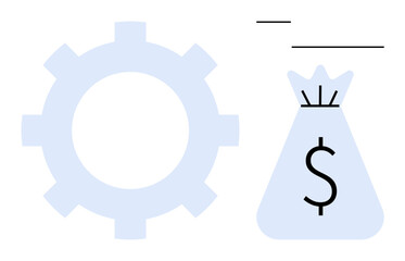 Gear and money bag icons integrating business operation and financial strategy concepts. Ideal for business processes, financial management, technology, industry, investments, economics
