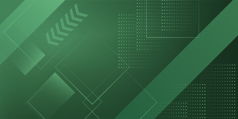 Modern green abstract geometric background with gradient shapes, diagonal lines, soft glowing squares, halftone dots, and futuristic technology style design, for presentations, posters, and banners.