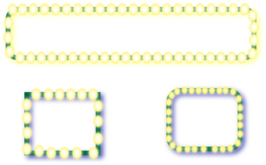 Illuminated frames and shapes made of lights on black background