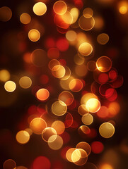 Golden and crimson holiday bokeh lights background — soft glowing circles with festive warmth