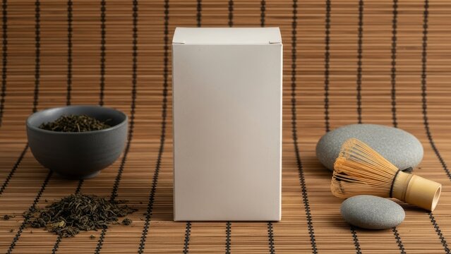 Green Tea Packaging Mockup Product Presentation White Box Japanese Matcha