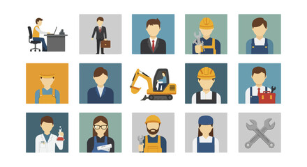 Diverse professional avatars representing various occupations