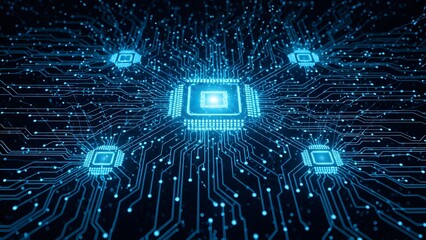 Artificial Intelligence Chip Circuit Board Illustration of Central Processing Unit, Technology Concept
