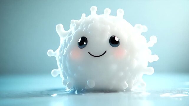 Cute animated character with a happy expression on a blue background