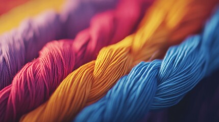 Vibrant Threads of Color: A Close-Up of Colorful Yarns