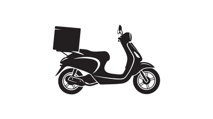 Fototapeta premium Black delivery scooter with cargo box simple vector illustration for food delivery services and logi