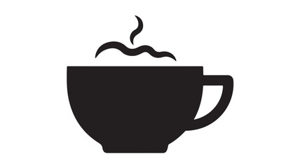Black coffee cup icon with steam simple flat vector illustration for cafe menu and app design isolated on white background