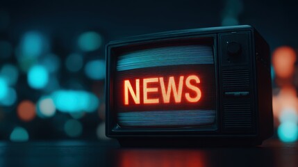 Naklejka premium A vintage television displaying the word 