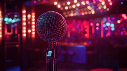 A disco ball in the spotlight a vibrant nightclub ambiance with colorful lighting