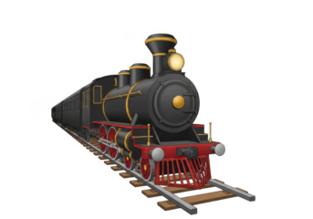 Old steam locomotive train isolated on transparent background for transport and historical themes