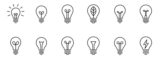 light bulb vector icons, innovation, smart technology, creative ideas, energy concept, modern flat illustration, business and digital design