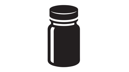 Black and white vector illustration of a pill bottle simple flat design isolated on white background