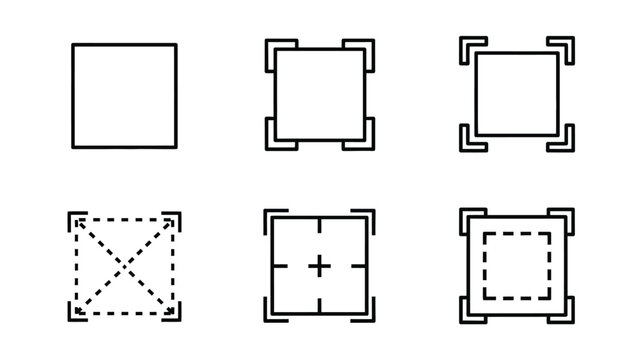 Conceptual set of image cropping and resizing icons depicting selection and adjustment