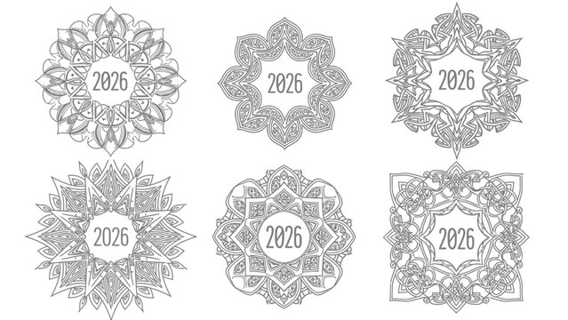 Detailed vector mandala 2026 new year design elements collection for festive celebrations