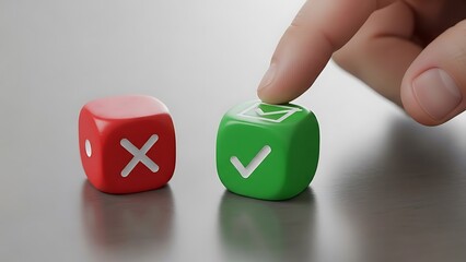 Decision Dice A Close-Up of Choice with a Tick and Cross, Prompting Decision-Making and Strategy