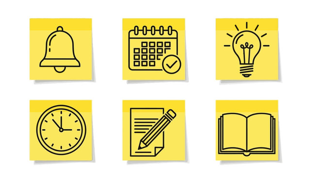 Iconic sticky notes for reminders planning and organization featuring education symbols