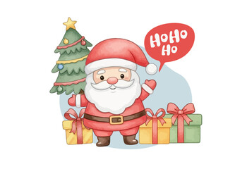 Christmas & New Year Joy, a festive set of adorable watercolor characters, all in soft warm pastel colors. Vector illustration