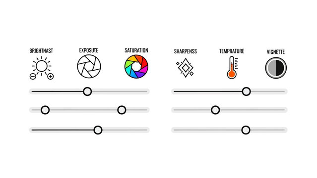 Image editing interface with adjustment sliders for brightness exposure and other settings for