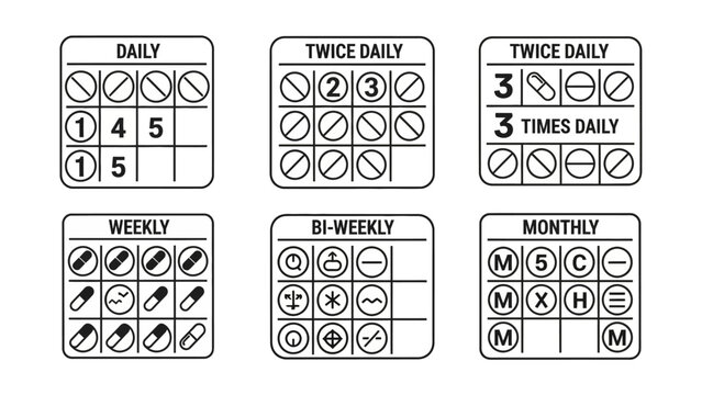 Medication Schedule Template in Black and White with Daily to Monthly Options