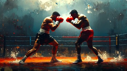 Intense boxing match between two athletes in ring