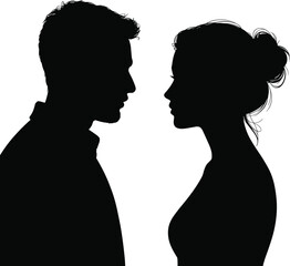 Black silhouette of a couple facing each other woman