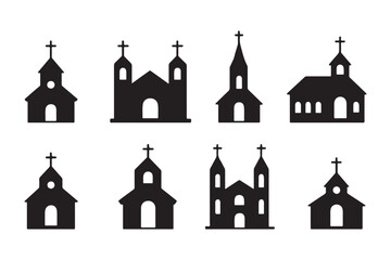 Church vector icons. Church building icon. Chapel symbols. Church silhouettes. Vector Illustration. EPS 10