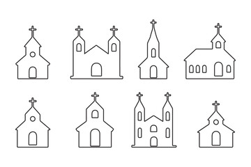 Obraz premium Church vector icons. Church building icon. Chapel symbols. Church silhouettes. Vector Illustration. EPS 10