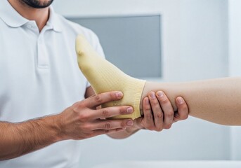 Male Physical Therapist Examining Patient's Foot for Rehabilitation Session