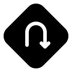 U turn sign icon for navigation and direction