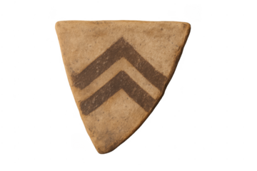 Ancient pottery fragment with chevron pattern over transparent background