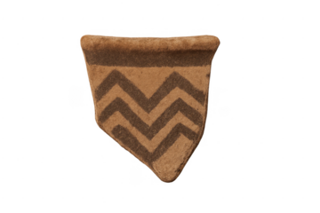 Ancient pottery shard displaying chevron pattern on transparent background