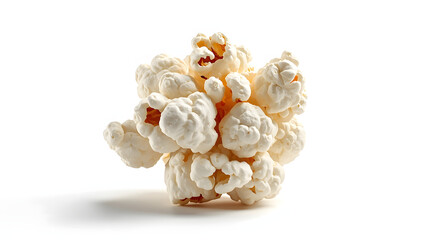 A single cluster of fluffy popcorn on a white background