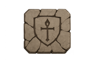 Cracked stone tablet with ankh symbol carving