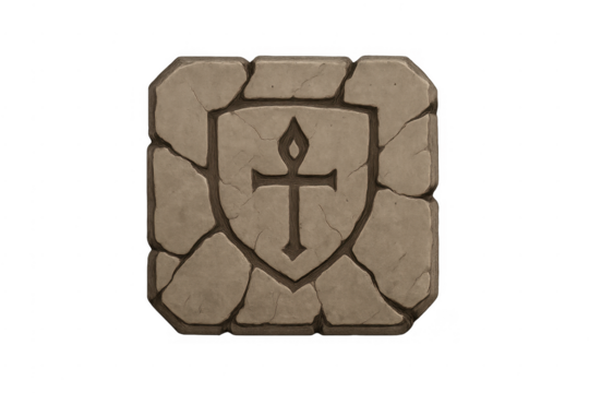 Cracked stone tablet with ankh symbol carving