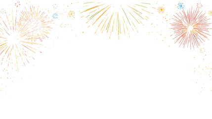Colorful fireworks bursting against a white background
