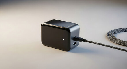 Modern black USB charger with patterned cable promises fast reliable charging