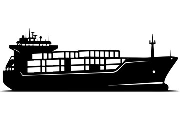 Obraz premium Sleek cargo ship silhouette ready to transport goods across the ocean for import and export, a symbol of global trade and logistics solutions