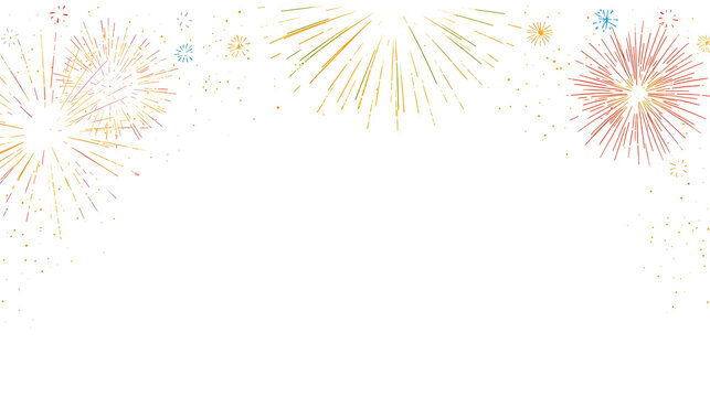 Colorful fireworks bursting against a white background