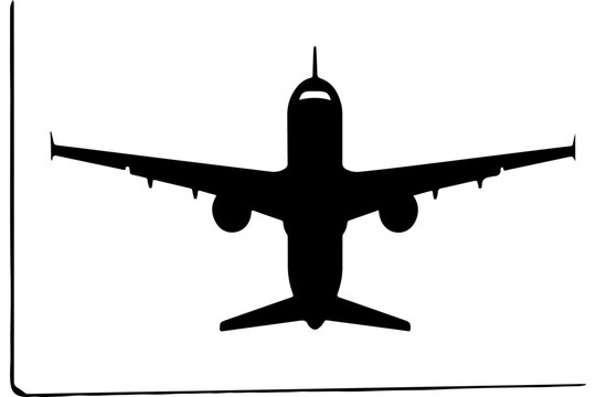 Dynamic jet airplane silhouette soars overhead, a symbol of travel, freedom and aviation, perfect for travel agencies, airline branding and modern design projects
